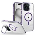 For iPhone 15 Plus J2 High Transparent MagSafe Magnetic Frame Holder Phone Case(Dark Purple) - 1