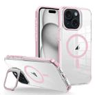 For iPhone 15 J2 High Transparent MagSafe Magnetic Frame Holder Phone Case(Pink) - 1