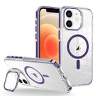 For iPhone 12/12 Pro J2 High Transparent MagSafe Magnetic Frame Holder Phone Case(Dark Purple) - 1