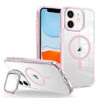 For iPhone 11 J2 High Transparent MagSafe Magnetic Frame Holder Phone Case(Pink) - 1