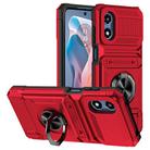 For Motorola Moto G Play 4G 2024 TPU+PC Shockproof Card Slot Phone Case with Metal Ring Holder(Red) - 1