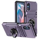 For Motorola Moto G Play 4G 2024 TPU+PC Shockproof Card Slot Phone Case with Metal Ring Holder(Purple) - 1