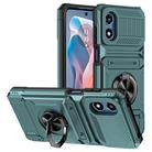 For Motorola Moto G Play 4G 2024 TPU+PC Shockproof Card Slot Phone Case with Metal Ring Holder(Green) - 1