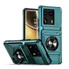 For Motorola Edge 50 Ultra TPU+PC Shockproof Card Slot Phone Case with Metal Ring Holder(Green) - 1