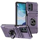 For Motorola Moto G 5G 2023 TPU+PC Shockproof Card Slot Phone Case with Metal Ring Holder(Purple) - 1