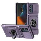 For Motorola Edge 50 Fusion TPU+PC Shockproof Card Slot Phone Case with Metal Ring Holder(Purple) - 1