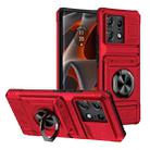 For Motorola Edge 50 Pro TPU+PC Shockproof Card Slot Phone Case with Metal Ring Holder(Red) - 1