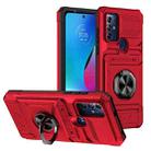 For Motorola G Pure TPU+PC Shockproof Card Slot Phone Case with Metal Ring Holder(Red) - 1