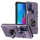 For Motorola G Pure TPU+PC Shockproof Card Slot Phone Case with Metal Ring Holder(Purple) - 1