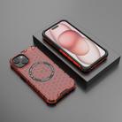 For iPhone 15 Honeycomb Magnetic Ring Shockproof Phone Case(Red) - 2