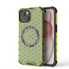 For iPhone 15 Honeycomb Magnetic Ring Shockproof Phone Case(Green) - 1