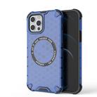 For iPhone 12 / 12 Pro Honeycomb Magnetic Ring Shockproof Phone Case(Blue) - 1