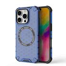 For iPhone 16 Pro Honeycomb Magnetic Ring Shockproof Phone Case(Blue) - 1