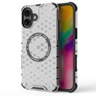 For iPhone 16 Plus Honeycomb Magnetic Ring Shockproof Phone Case(White) - 1