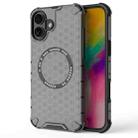 For iPhone 16 Plus Honeycomb Magnetic Ring Shockproof Phone Case(Black) - 1