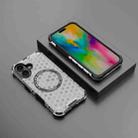 For iPhone 16 Honeycomb Magnetic Ring Shockproof Phone Case(White) - 2