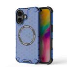 For iPhone 16 Honeycomb Magnetic Ring Shockproof Phone Case(Blue) - 1