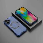 For iPhone 16 Honeycomb Magnetic Ring Shockproof Phone Case(Blue) - 2