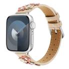 For Apple Watch SE 2023 44mm Stitched Flower Leather Watch Band(Khaki) - 1