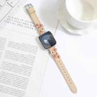 For Apple Watch SE 2023 44mm Stitched Flower Leather Watch Band(Khaki) - 2