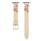For Apple Watch SE 2023 44mm Stitched Flower Leather Watch Band(Khaki) - 3
