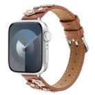 For Apple Watch SE 2023 44mm Stitched Flower Leather Watch Band(Brown) - 1