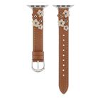 For Apple Watch SE 2023 44mm Stitched Flower Leather Watch Band(Brown) - 3