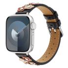 For Apple Watch SE 2023 44mm Stitched Flower Leather Watch Band(Black) - 1