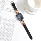 For Apple Watch SE 2023 44mm Stitched Flower Leather Watch Band(Black) - 2