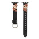 For Apple Watch SE 2023 44mm Stitched Flower Leather Watch Band(Black) - 3