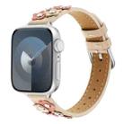 For Apple Watch Series 9 45mm Stitched Flower Leather Watch Band(Khaki) - 1