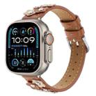 For Apple Watch Ultra 49mm Stitched Flower Leather Watch Band(Brown) - 1