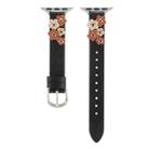 For Apple Watch Series 8 45mm Stitched Flower Leather Watch Band(Black) - 3