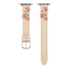 For Apple Watch SE 2022 44mm Stitched Flower Leather Watch Band(Khaki) - 3