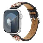 For Apple Watch Series 7 45mm Stitched Flower Leather Watch Band(Black) - 1