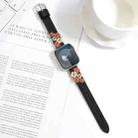 For Apple Watch Series 7 45mm Stitched Flower Leather Watch Band(Black) - 2