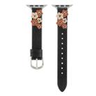 For Apple Watch Series 7 45mm Stitched Flower Leather Watch Band(Black) - 3