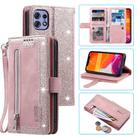 For Motorola Edge 50 Pro Nine Card Zipper Bag Leather Phone Case with Lanyard(Pink) - 1