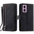 For Motorola Moto G85 Nine Card Zipper Bag Leather Phone Case with Lanyard(Black) - 1