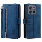 For Motorola Edge 50 Neo Nine Card Zipper Bag Leather Phone Case with Lanyard(Blue) - 2