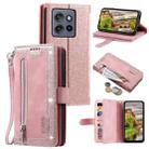 For Motorola Edge 50 Neo Nine Card Zipper Bag Leather Phone Case with Lanyard(Pink) - 1