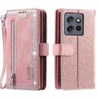 For Motorola Edge 50 Neo Nine Card Zipper Bag Leather Phone Case with Lanyard(Pink) - 2