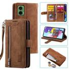 For Motorola Moto G35 Nine Card Zipper Bag Leather Phone Case with Lanyard(Brown) - 1