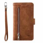 For Motorola Moto G35 Nine Card Zipper Bag Leather Phone Case with Lanyard(Brown) - 2