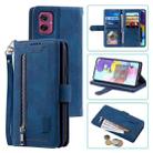 For Motorola Moto G55 Nine Card Zipper Bag Leather Phone Case with Lanyard(Blue) - 1