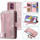 For Motorola Moto G55 Nine Card Zipper Bag Leather Phone Case with Lanyard(Pink) - 1