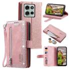 For Motorola Moto G75 5G Nine Card Zipper Bag Leather Phone Case with Lanyard(Pink) - 1