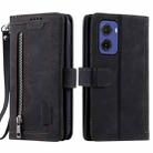 For Motorola Moto G05 Nine Card Zipper Bag Leather Phone Case with Lanyard(Black) - 1