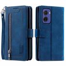 For Motorola Moto G05 Nine Card Zipper Bag Leather Phone Case with Lanyard(Blue) - 1