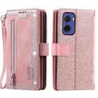 For Motorola Moto G05 Nine Card Zipper Bag Leather Phone Case with Lanyard(Pink) - 1